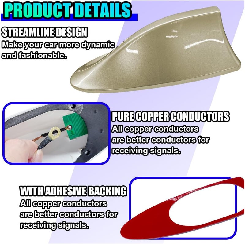 ZIMISI Car Shark Fin Antenna Cover, Plastic Auto Top Roof Mount Antenna Cover Replacement with Adhesive Tape, Universal Auto Signal Roof Aerial Decoration Accessories for Car SUV Truck (Champagne) - Image 4